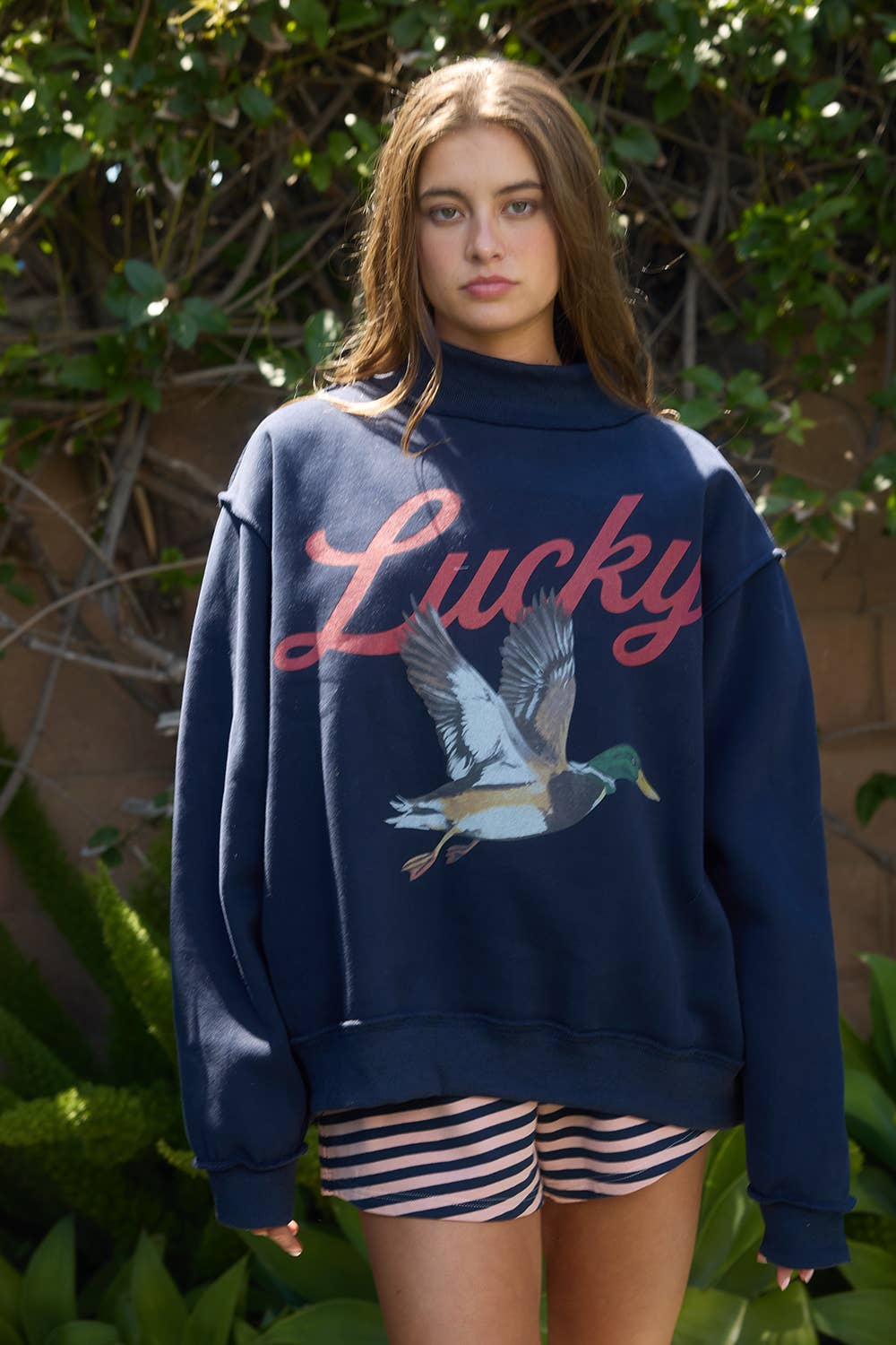 Navy Mallard Mock Neck