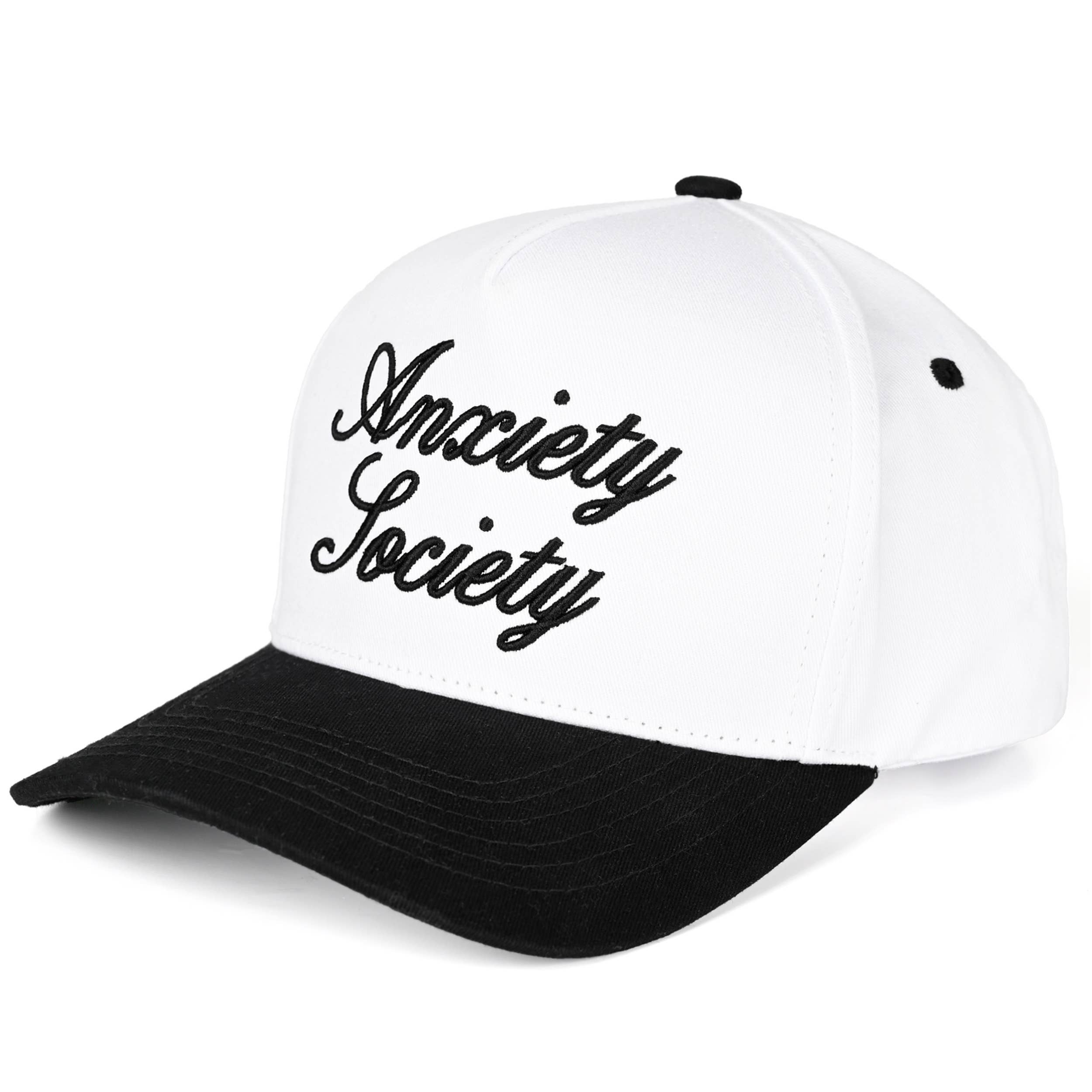 C.C ANXIETY SOCIETY Embroidered Letter Two Tone Trucker Hat