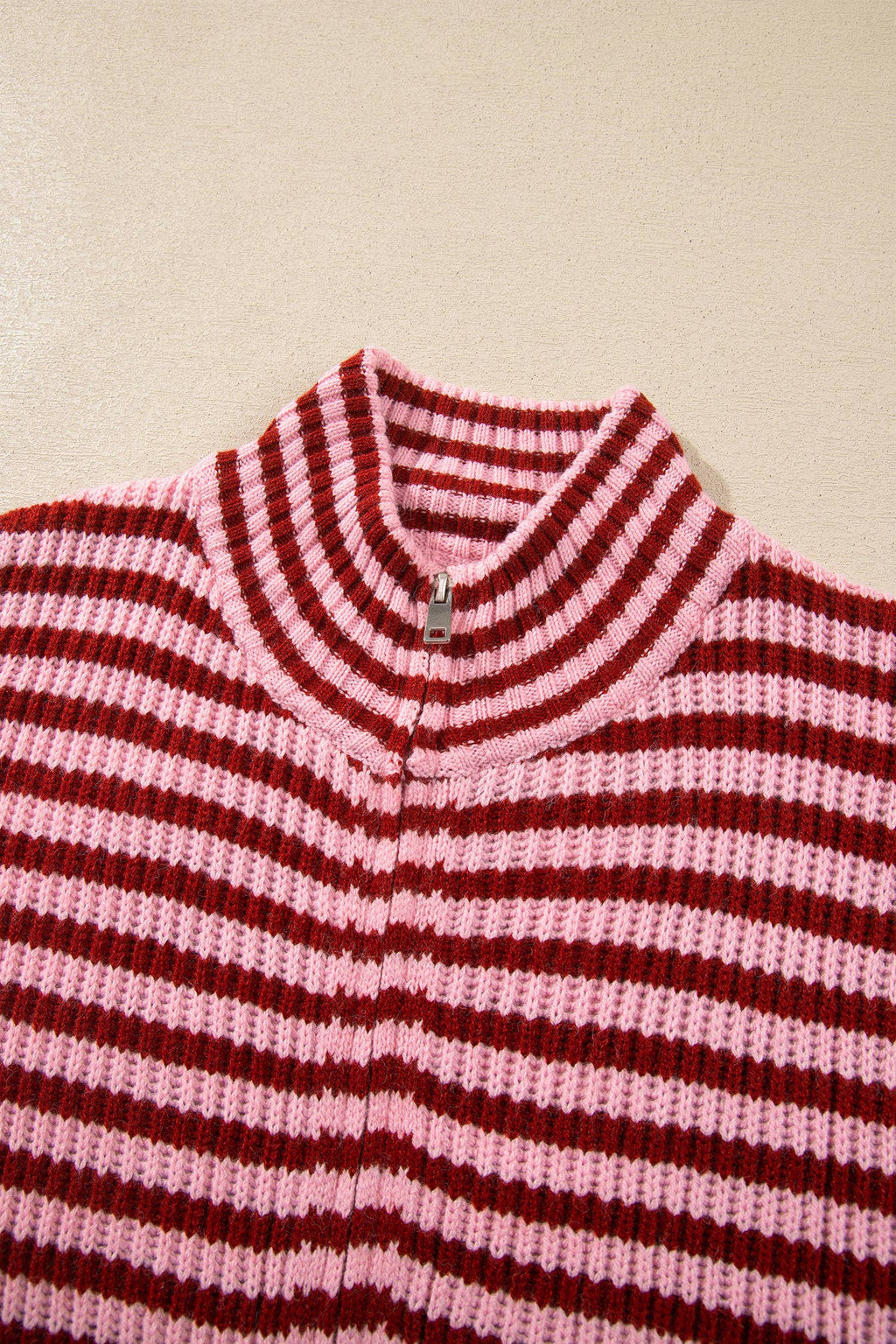 Striped Mock Zip Up Cardi