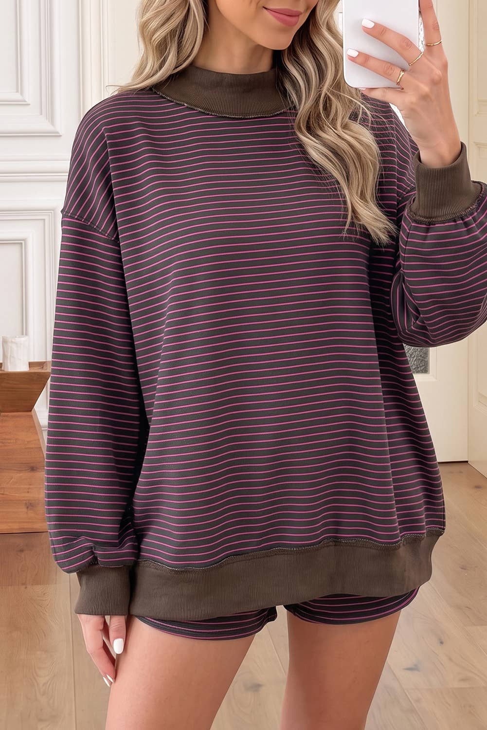 Stripe Mock Neck Set
