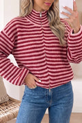 Striped Mock Zip Up Cardi