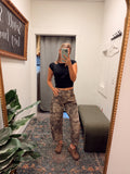 Vintage Washed Camo Leaf Print Barrel Pants