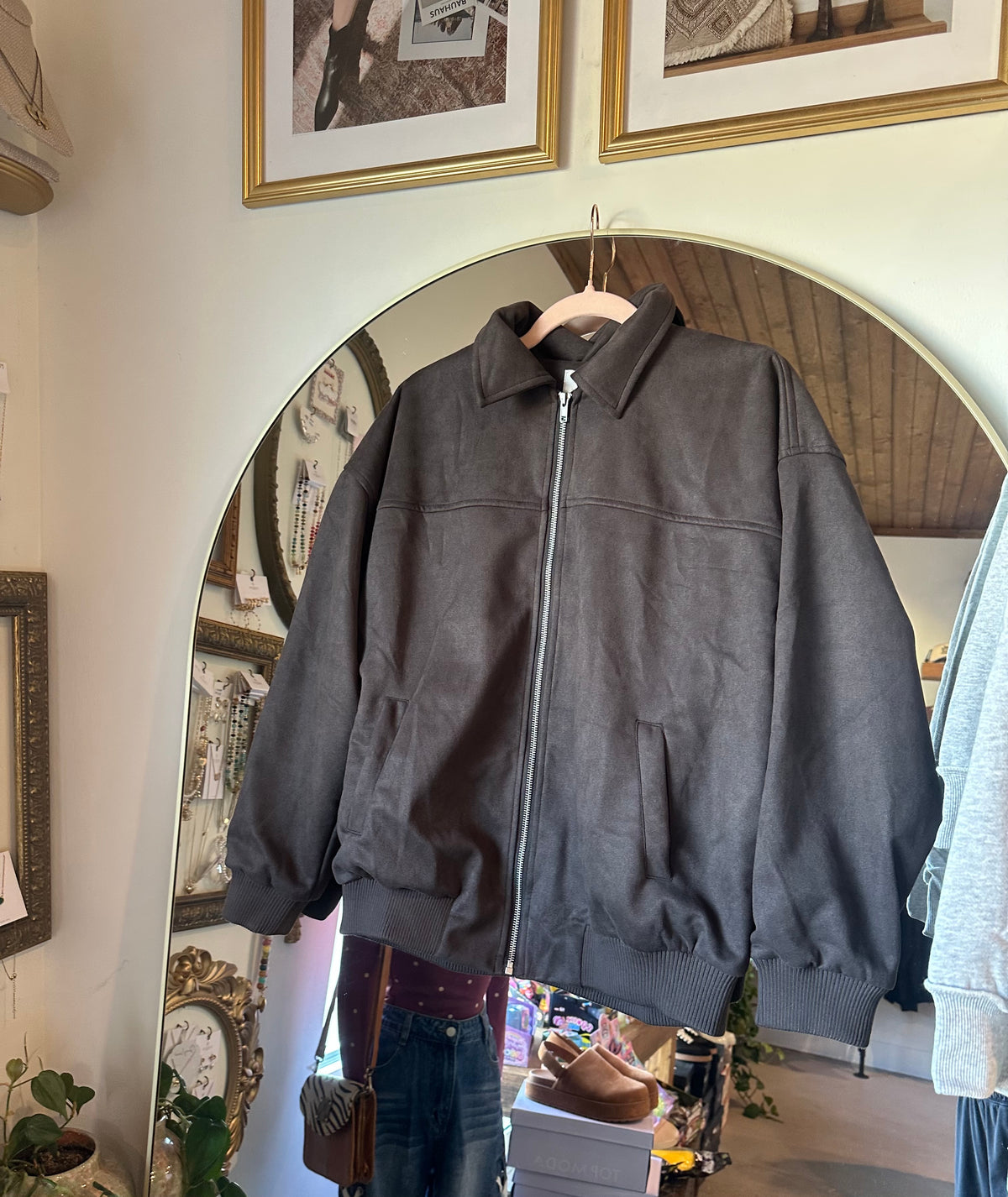 Oversized Faux Suede Bomber