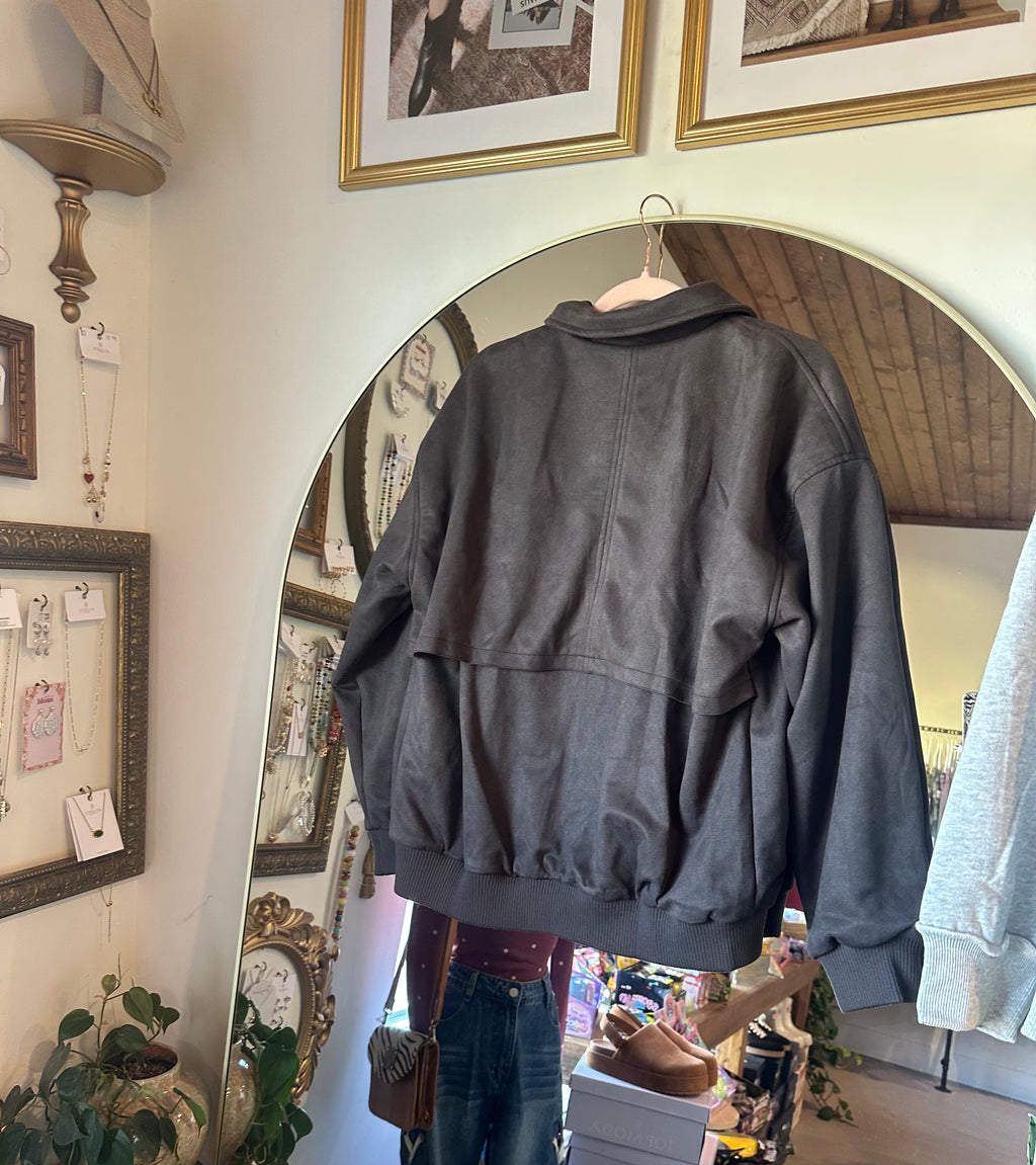 Oversized Faux Suede Bomber