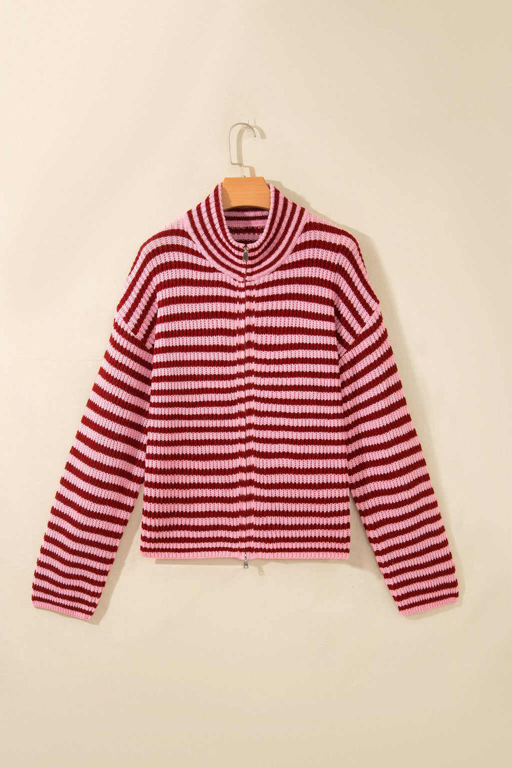 Striped Mock Zip Up Cardi