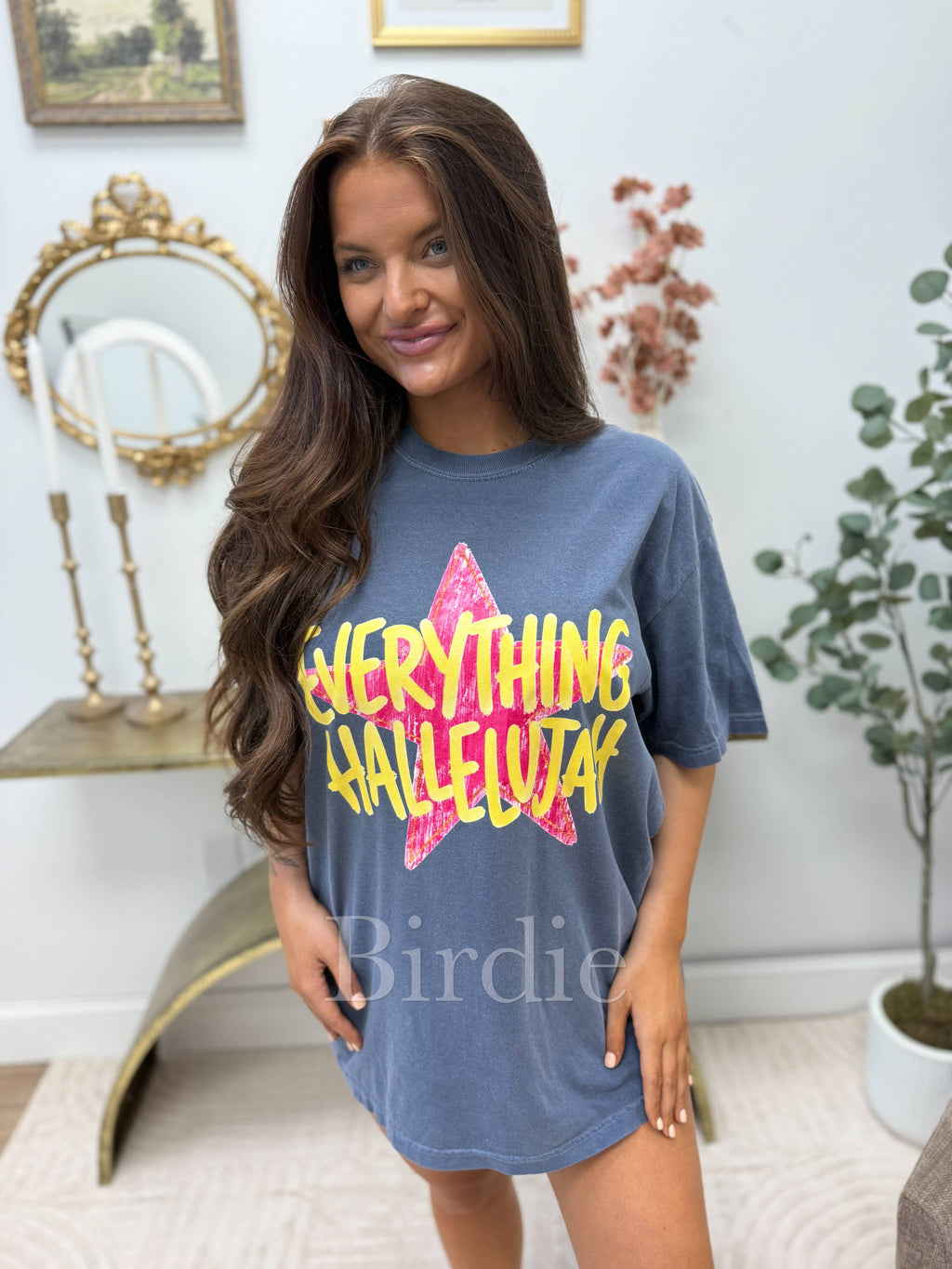Everything Hallelujah Graphic Tee on Denim