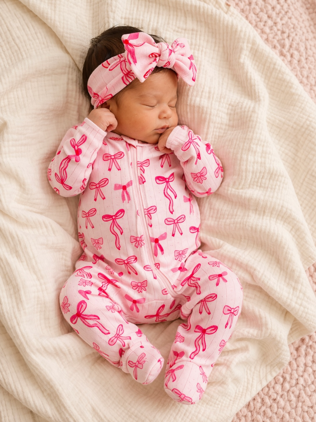 Pink Bows Ruffle Sleeper